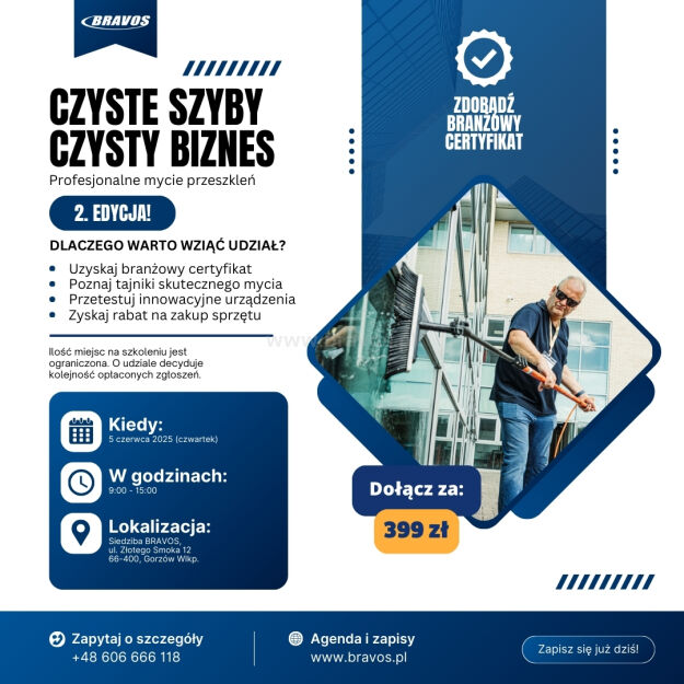Szkolenie Czyste szyby, czysty biznes – Profesjonalne mycie przeszkleń - Edycja 2