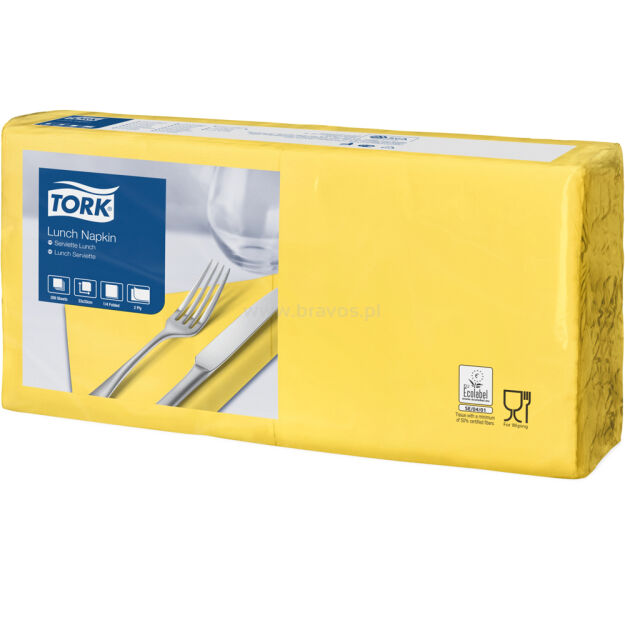 Serwetki TORK Advanced Celuloza lunchowe, składane w 1/4 żółte 2w 200o [Karton: 10 opak.]