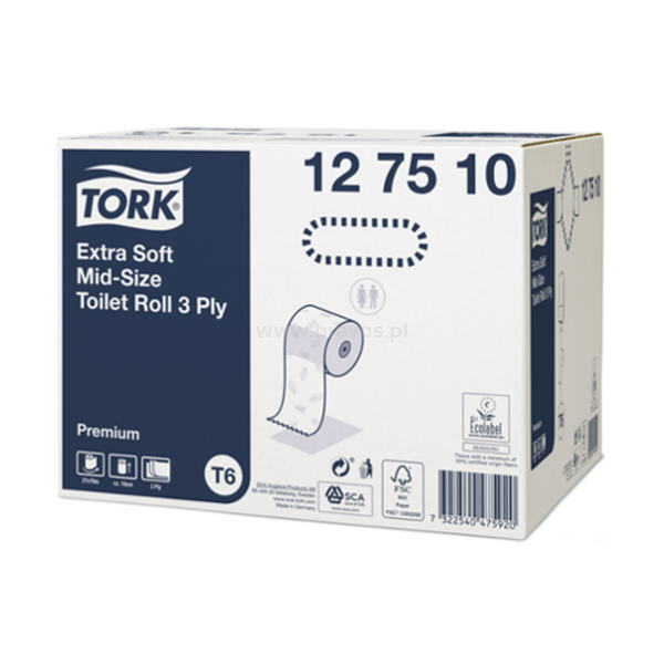 Papier toaletowy TORK T6 Prem. Mid-size Celuloza + makulatura ekstra biały 3w 70m [Karton: 27 szt.]