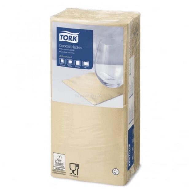 Serwetki TORK Advanced Celuloza koktajlowe, składane w 1/4 piaskowe 2w 200o [Karton: 12 opak.]