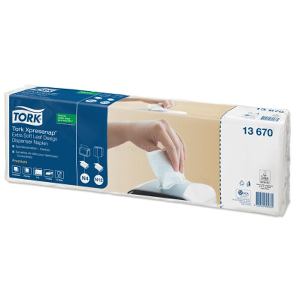 Serwetki TORK N4 Xpressnap® Celuloza ekstra miękkie, dyspenserowe, składane w 1/4 białe z dekorem 2w 500o [Karton: 8 opak.]
