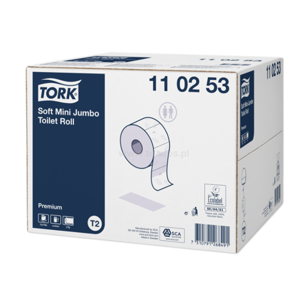 Papier toaletowy TORK T2 Prem. JUMBO Makulatura Mini miękki biały 2w 170m 850o [Karton: 12 szt.]