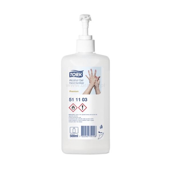 Dezynfekcja TORK butelka z pompką Prem. higieniczna i chirurgiczna alkoholowa w żelu do rąk bezbarwny biobójczy 500ml 250doz