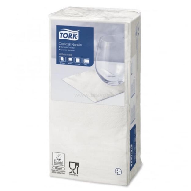 Serwetki TORK Advanced Celuloza koktajlowe, składane w 1/4 białe 2w 200o [Karton: 12 opak.]