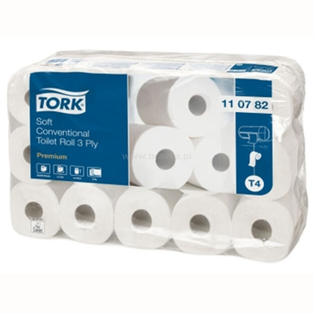 Papier toaletowy TORK T4 Adv. miękki w rolce konwencjonalnej biały 3w 30m 250o [Karton: 30 szt.]