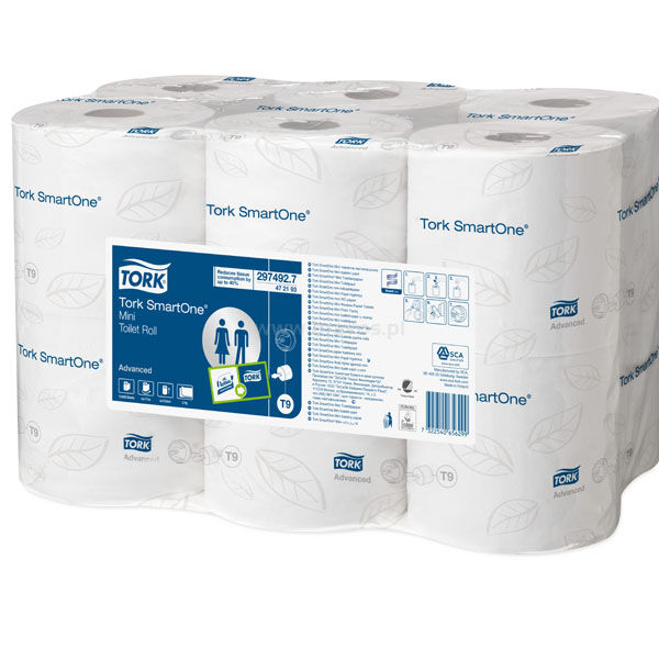 Papier toaletowy TORK T9 Adv. SmartOne® Mini Celuloza + makulatura w roli biały 2w 111,6m 620o [Karton: 12 szt.]